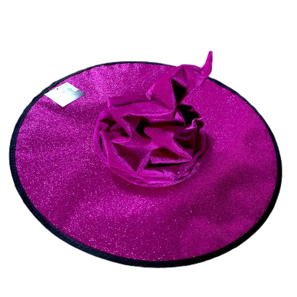 FUCHSIA VELOUR & GITTER WITCH HAT NWT - Picture 8 of 15